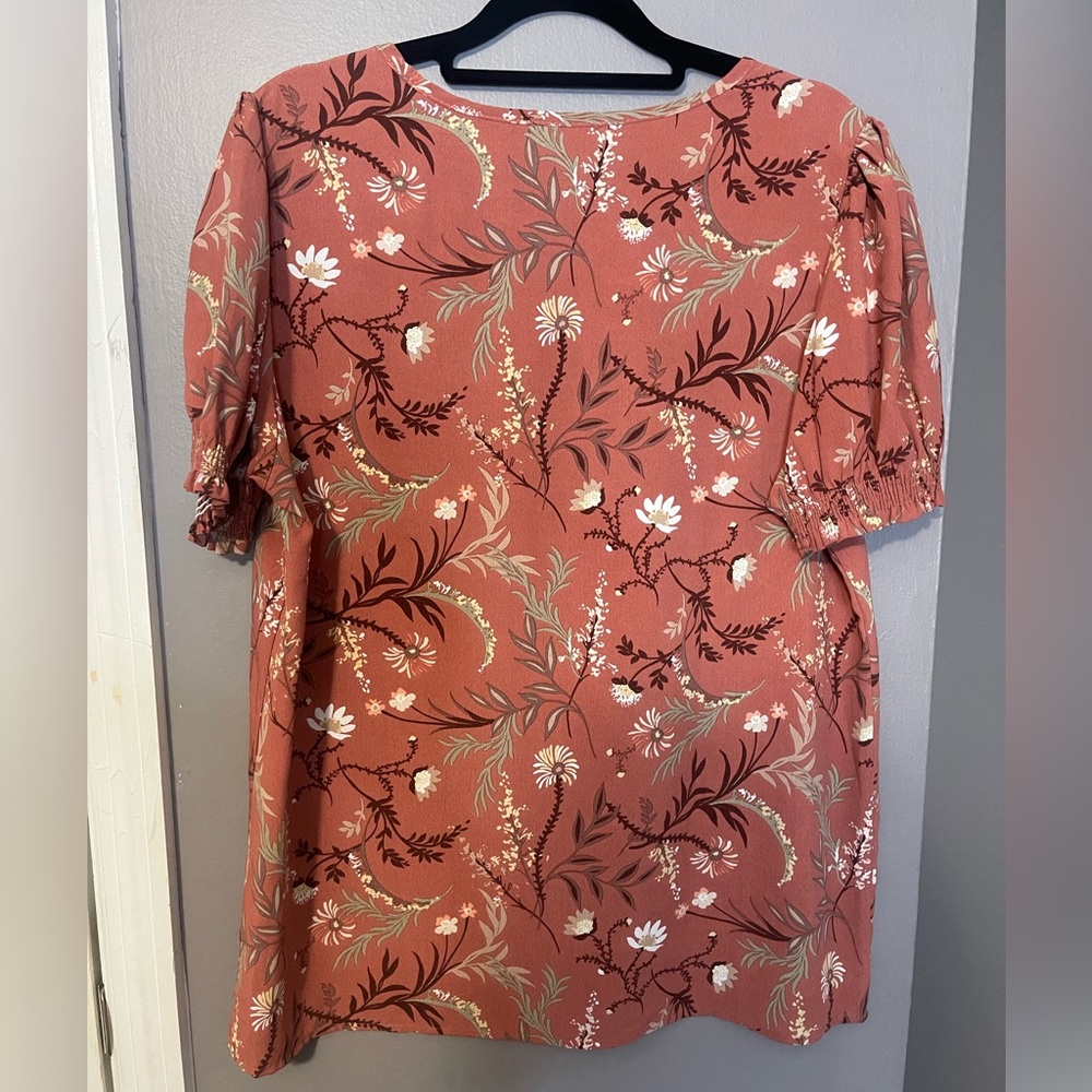 336 Elegant Floral Blouse in Terracotta - Picture 2 of 2